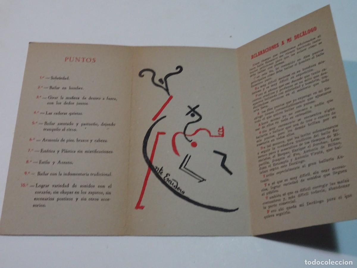 Arte: Dec&aacute;logo de Vicente Escudero sobre el Baile Flamenco Puro 1951 - Tr&iacute;ptico