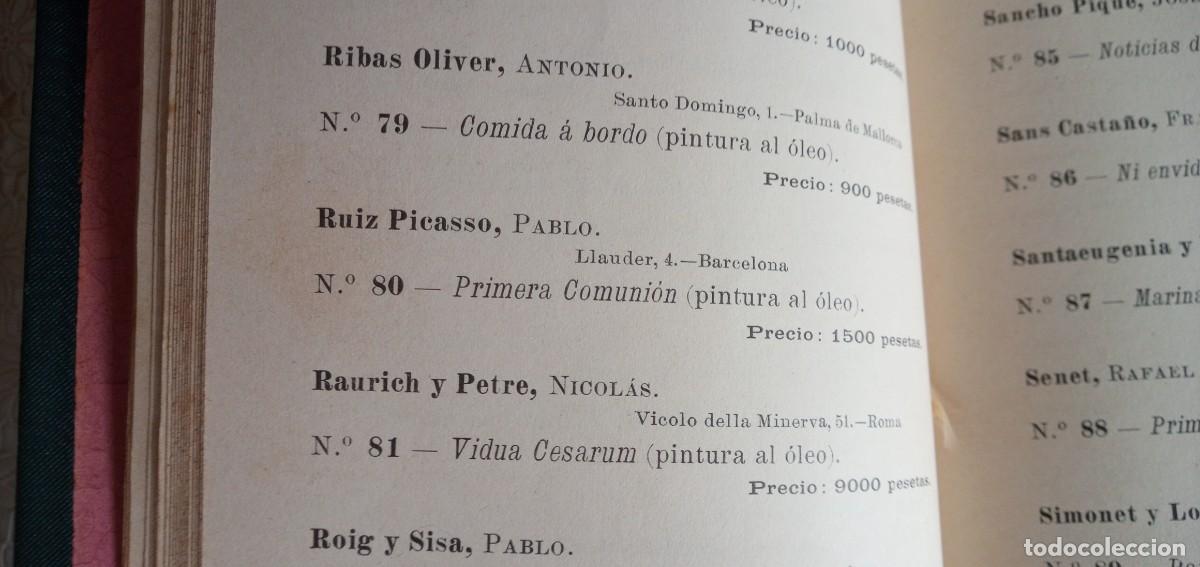 Arte: Cat&aacute;logo exposici&oacute;n bellas artes 1896 primera participaci&oacute;n de Picasso con cuadro Primera Comuni&oacute;n