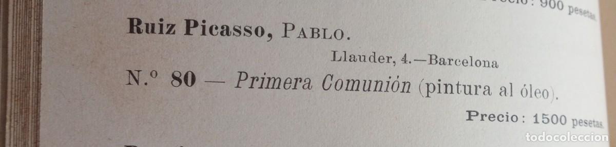 Arte: Cat&aacute;logo Exposici&oacute;n Bellas Artes 1896 primera participaci&oacute;n de Picasso con cuadro Primera Comuni&oacute;n