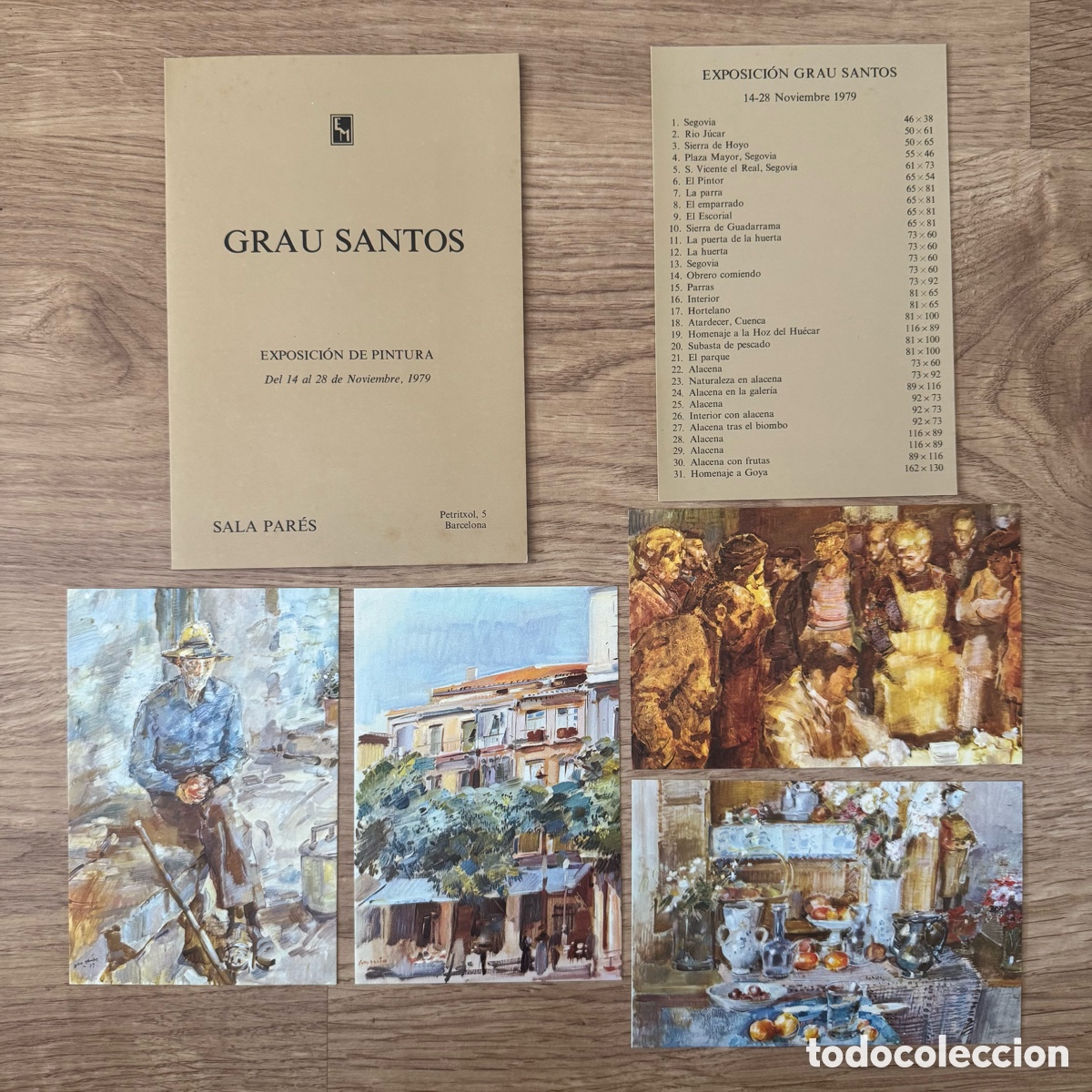 Arte: Cat&aacute;logo exposici&oacute;n Grau Santos 1979 Sala Par&eacute;s + 4 postales