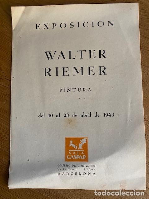 Arte: Walter Riemer. Sala Garpar. Barcelona 1943. Catalogo Exposici&oacute;n