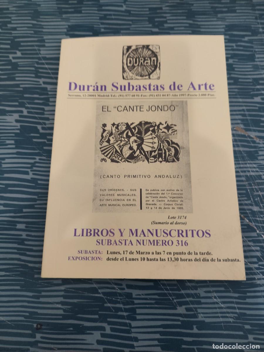 Arte: DURAN,SUBASTAS DE ARTE, LIBROS Y MANUSCRITOS, SUBASTA NUM.316,108 P&Aacute;G.