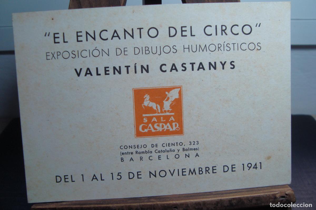 Arte: TARJETA EXPOSICION DIBUJOS HUMORISTICOS. VALENTIN CASTANYS. SALA GASPAR BARCELONA 1941