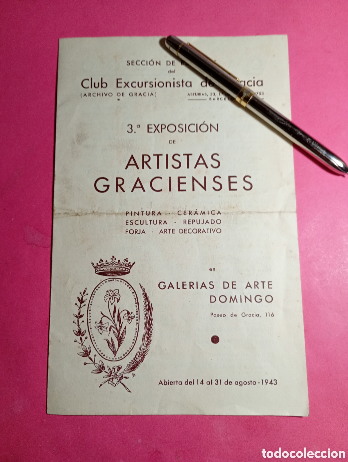 Arte: CLUB EXCURSIONISTA DE GRACIA 1943 3&ordf; EXPOSICION ARTISTAS GRACIENSES