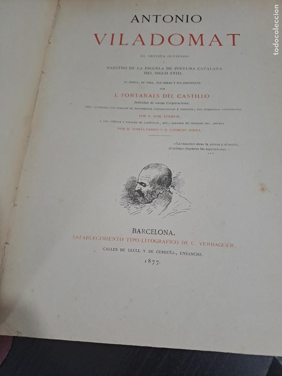 Arte: PINTURA CATALANA-ANTONIO VILADOMAT-TEXTO DE J.FONTANALS DEL CASTILLO-BARCELONA 1877