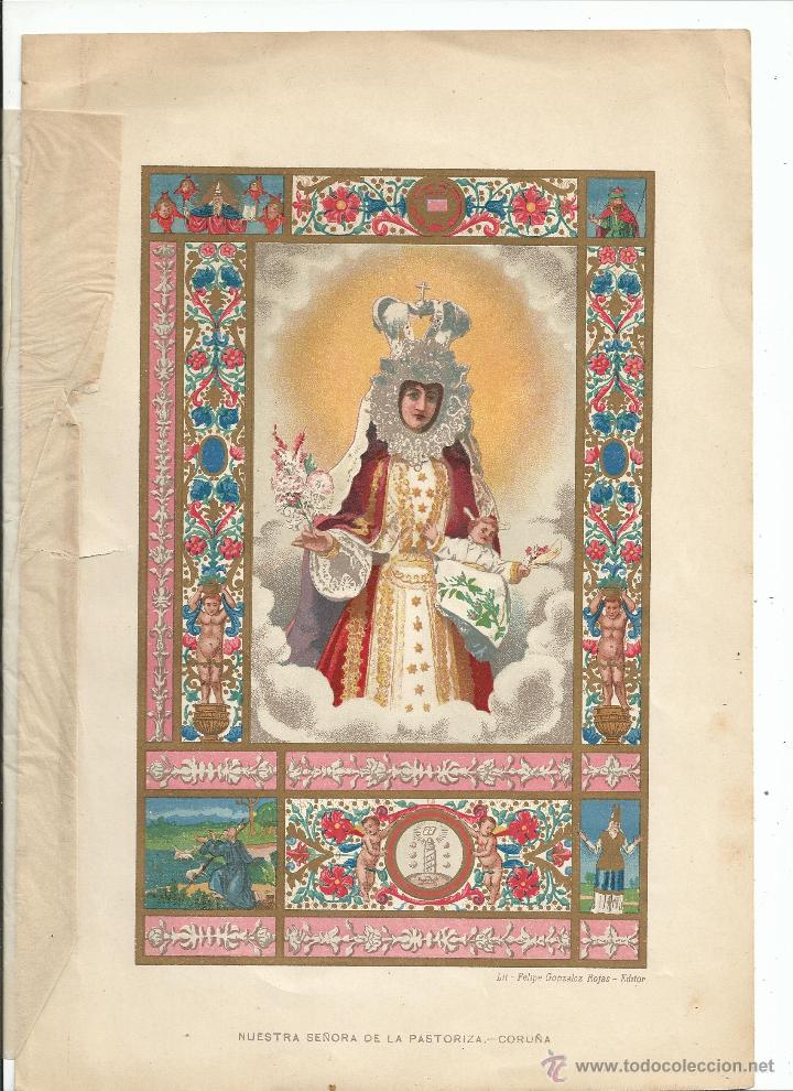 Arte: BELLA CROMOLITOGRAF&Iacute;A (c. 1890) - NUESTRA SE&Ntilde;ORA DE LA PASTORIZA CORU&Ntilde;A - 29x20