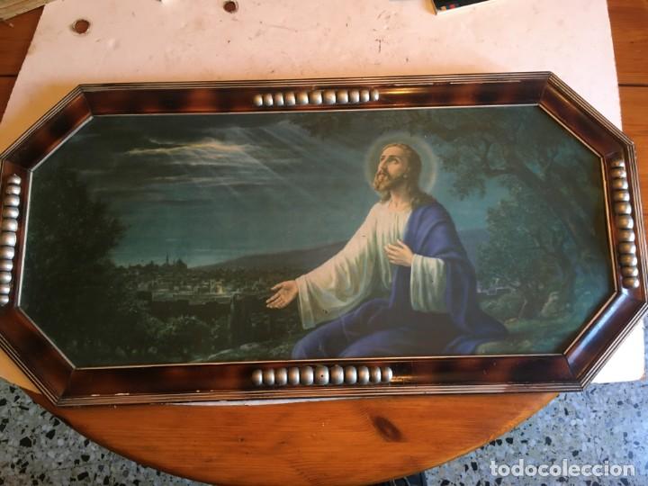 Art: cuadro cromolitografia antiguo religioso de jesucristo orando,a&ntilde;os 60?