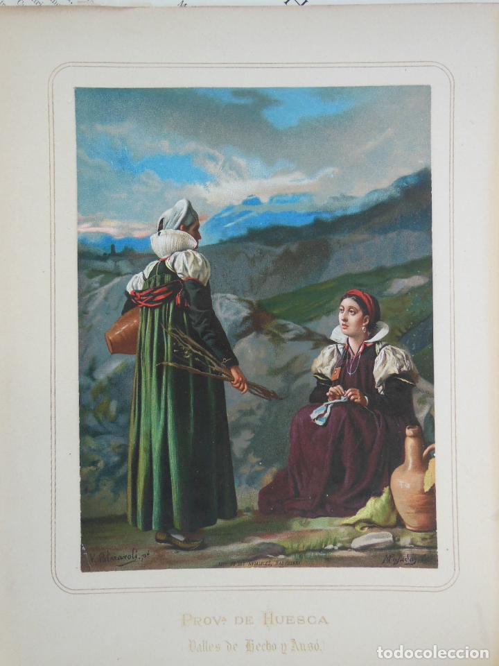 Kunst: MUJER DE HUESCA. Cromolitograf&iacute;a y texto. 1873 DOMINGUEZ, PALMAROLI (pinto) PUJADAS (lit)