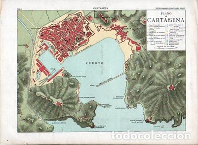 Arte: CROMOLITOGRAFIA PLANO DE CARTAGENA (ESPA&Ntilde;A). ENCICLOPEDIA SEGUI. 1905 - G-PLANOS-066 ,2