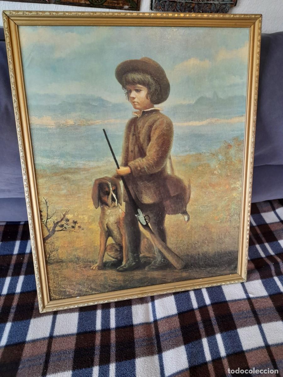 Arte: Ni&ntilde;o con perro cazando perdices - Foto 1