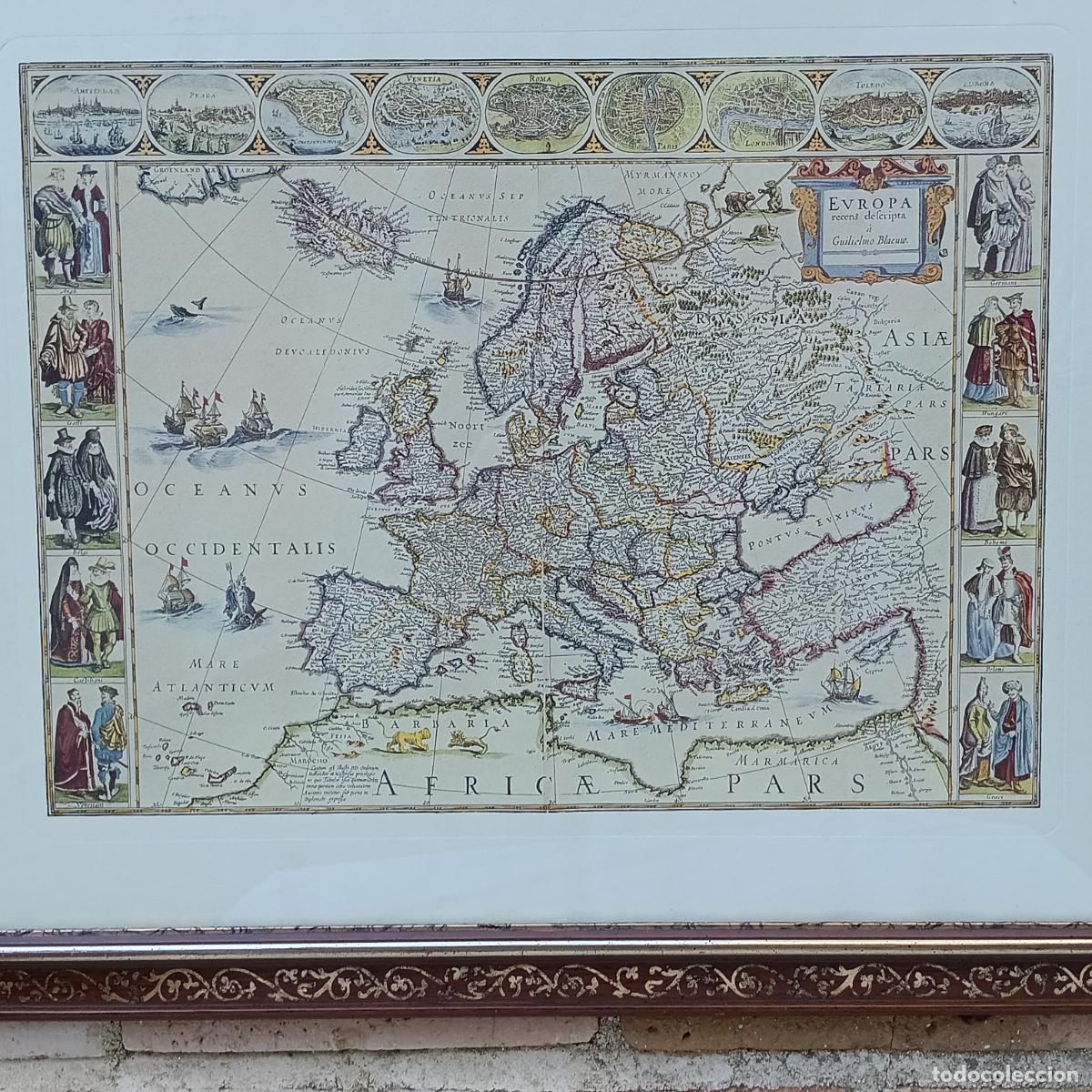 Arte: CUADRO CON CROMOLITOGRAFIA MAPA DE EUROPA. - Foto 2