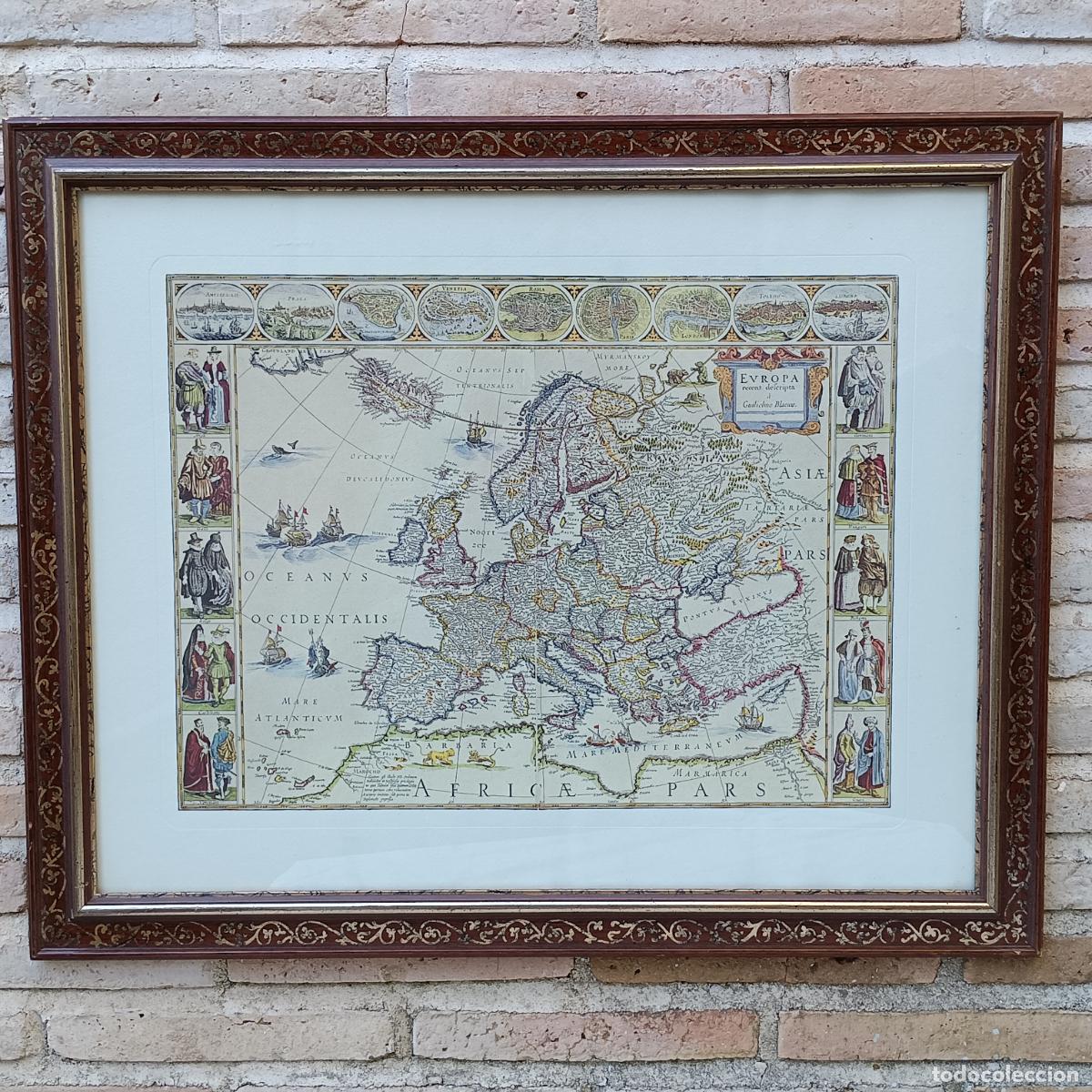 Arte: CUADRO CON CROMOLITOGRAFIA MAPA DE EUROPA. - Foto 1