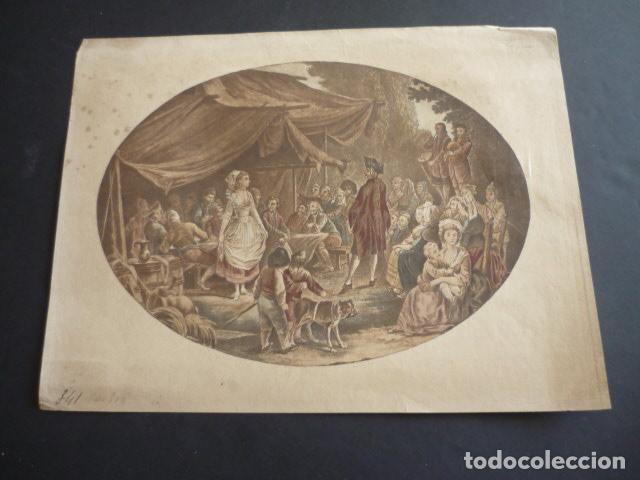 Arte: ESCENA GALANTE FIESTA POPULAR ROMERIA ANTIGUA CROMOLITOGRAFIA 27 X 21 CM