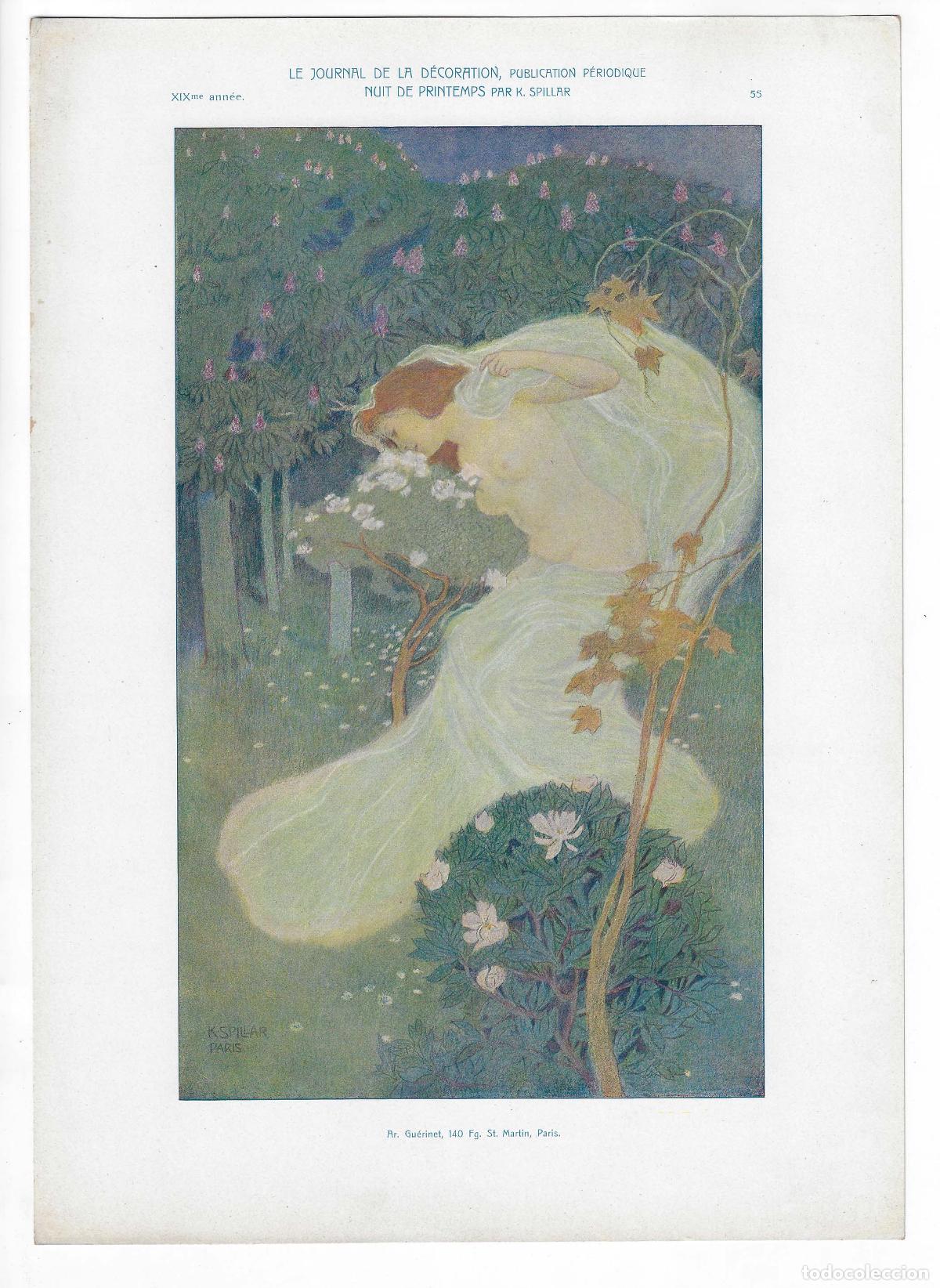 Arte: JOURNAL DE LA DECORATION A&Ntilde;O XIX L&Aacute;M. 55. NUIT DE PRINTEMPS (Karel Spillar). CROMOLITOGRAF&Iacute;A 63x46