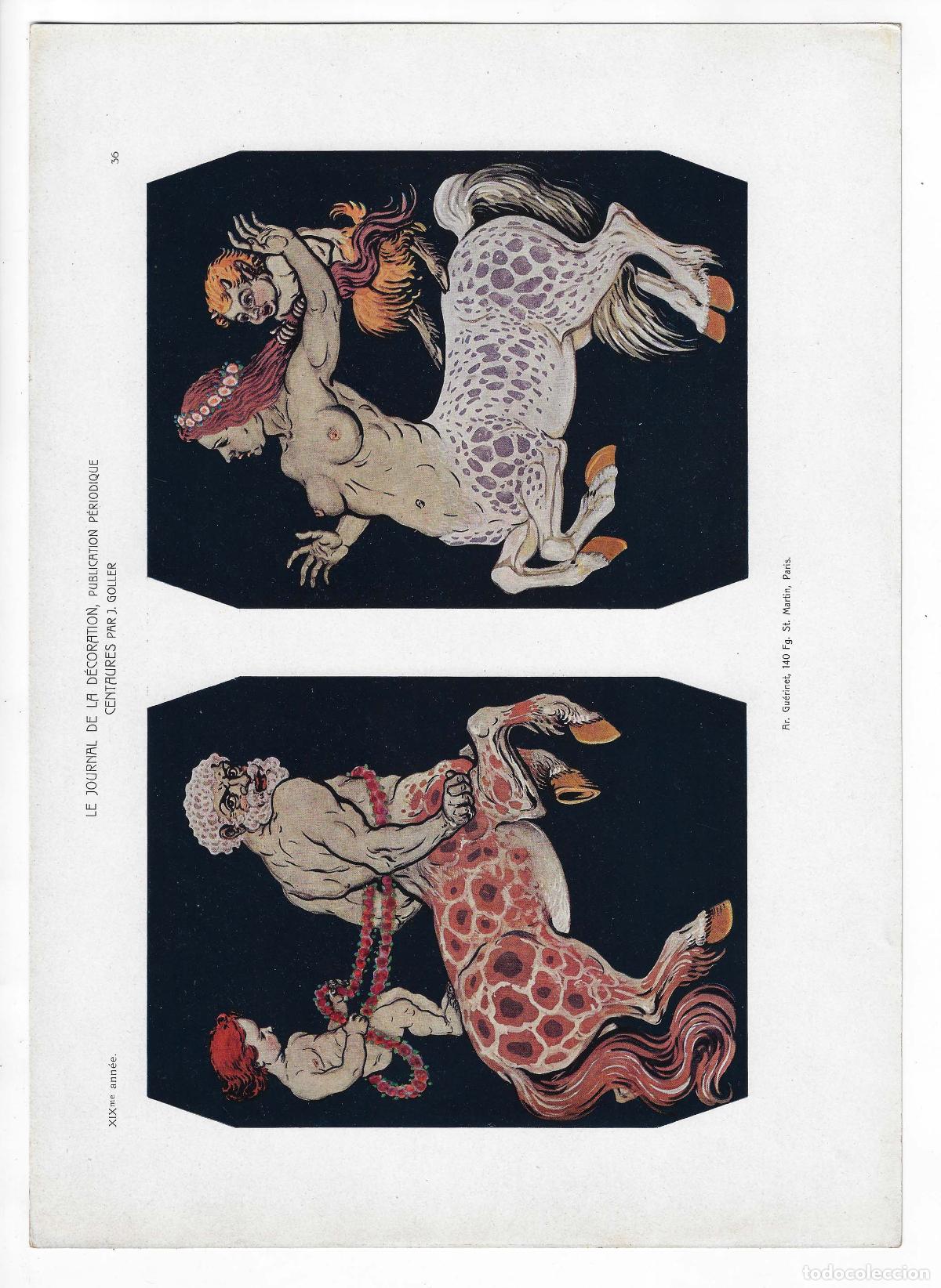 Arte: JOURNAL DE LA DECORATION A&Ntilde;O XIX L&Aacute;M. 36. CENTAURES (J. Goller) Circa 1905. CROMOLITOGRAF&Iacute;A 63x46