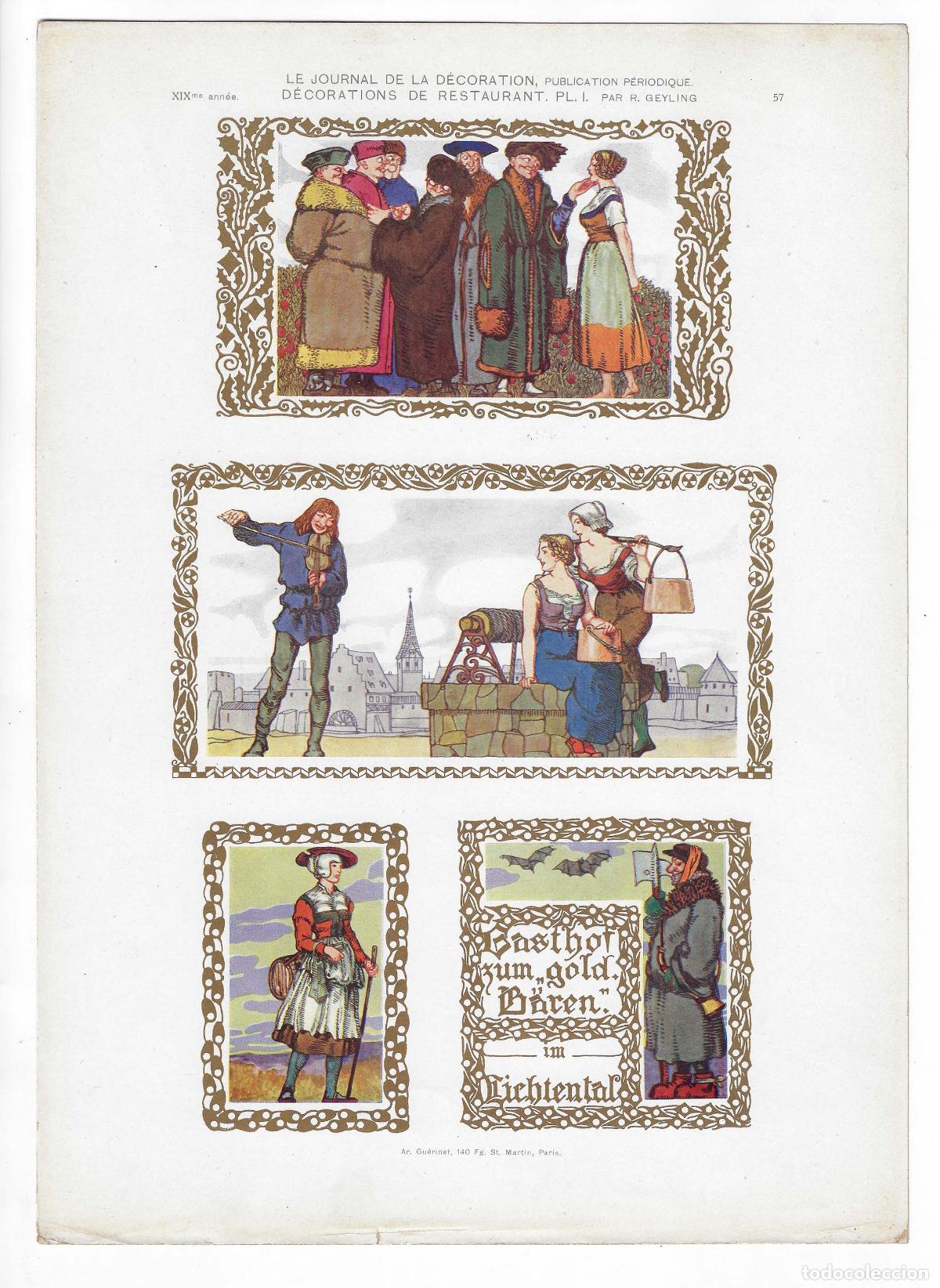 Kunst: JOURNAL DE LA DECORATION A&Ntilde;O XIX L&Aacute;M. 57. D&Eacute;CORATIONS DE RESTAURANT. PL. I (R. Geyling). CROMOLITOGR