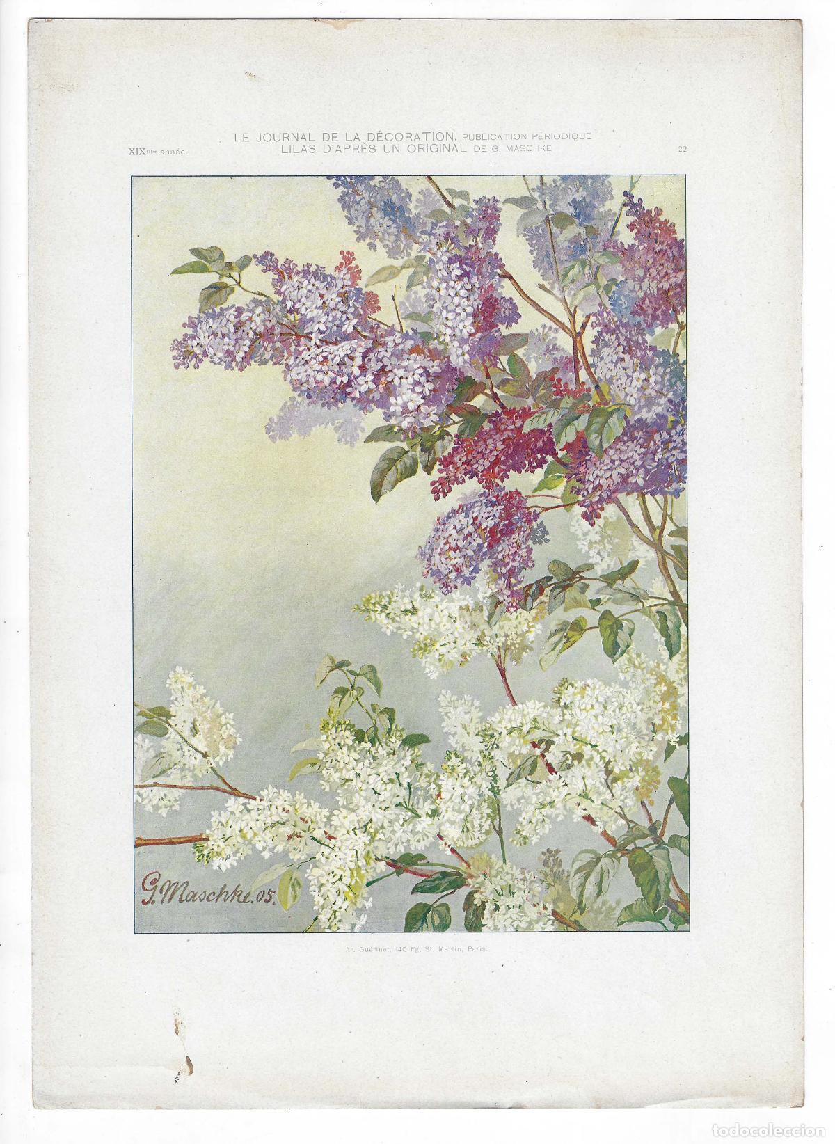 Kunst: JOURNAL DE LA DECORATION A&Ntilde;O XIX L&Aacute;M. 22. LILAS (G. Maschke) Circa 1905. CROMOLITOGRAF&Iacute;A 63x46