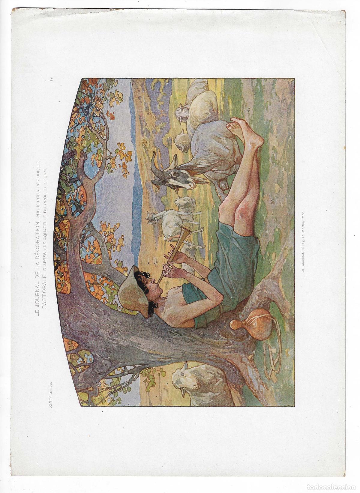 Kunst: JOURNAL DE LA DECORATION A&Ntilde;O XIX L&Aacute;M. 19. PASTORALE (G. Sturm) Circa 1905. CROMOLITOGRAF&Iacute;A 63x46