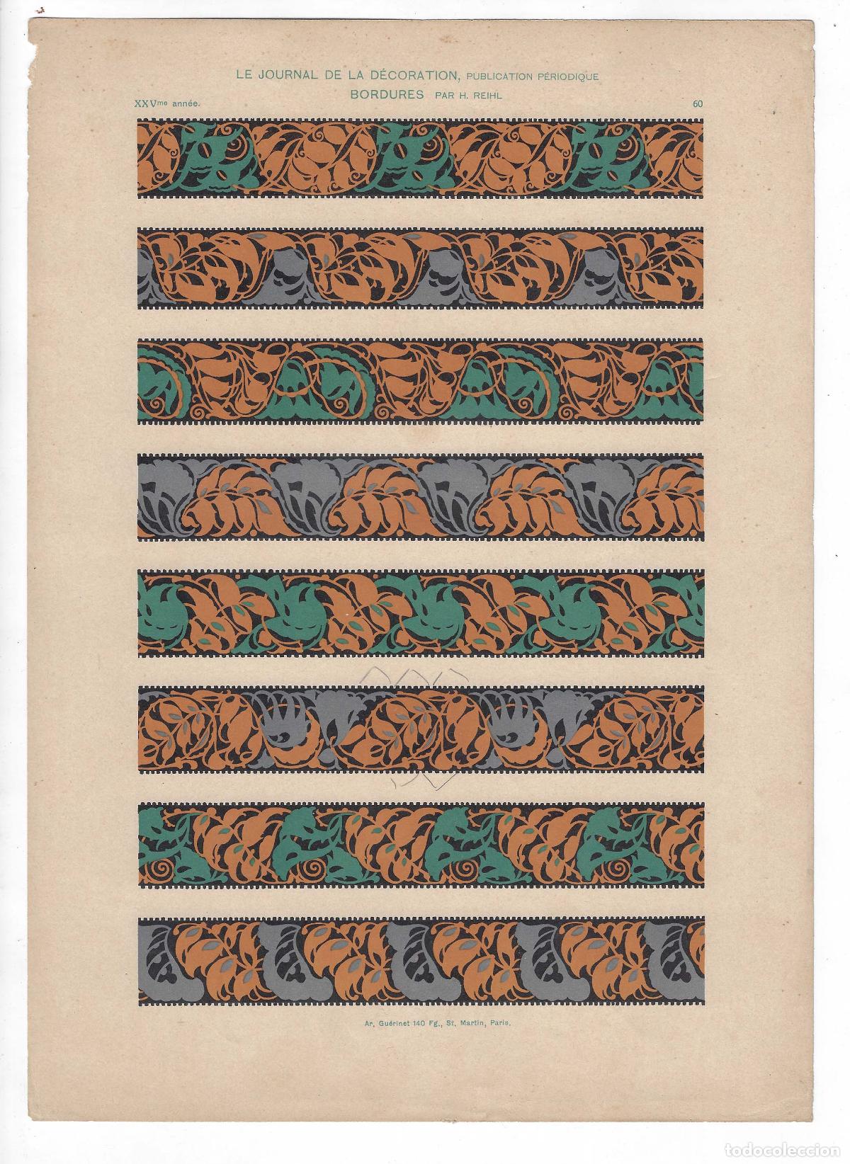 Kunst: JOURNAL DE LA DECORATION A&Ntilde;O XXV L&Aacute;M. 60. BORDURES (H. Reihl) Circa 1911. CROMOLITOGRAF&Iacute;A 63x46