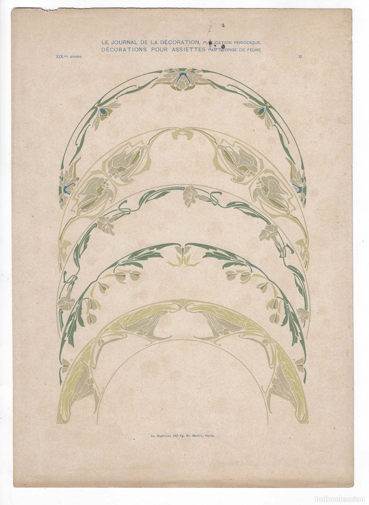 Kunst: JOURNAL DE LA DECORATION A&Ntilde;O XIX L&Aacute;M. 38. D&Eacute;CORATIONS POUR ASSIETTES (George De Feure). CROMOLITOGRA
