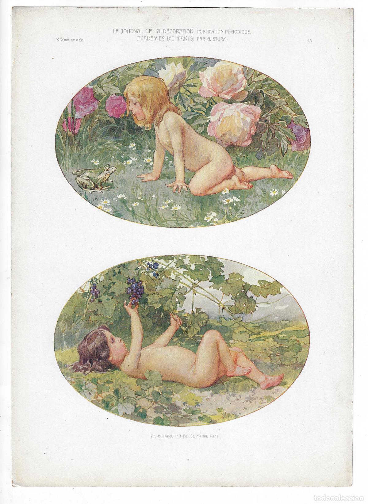 Kunst: JOURNAL DE LA DECORATION A&Ntilde;O XIX L&Aacute;M. 13. ACAD&Eacute;MIES D'ENFANTS (G. Sturm). CROMOLITOGRAF&Iacute;A 63x46