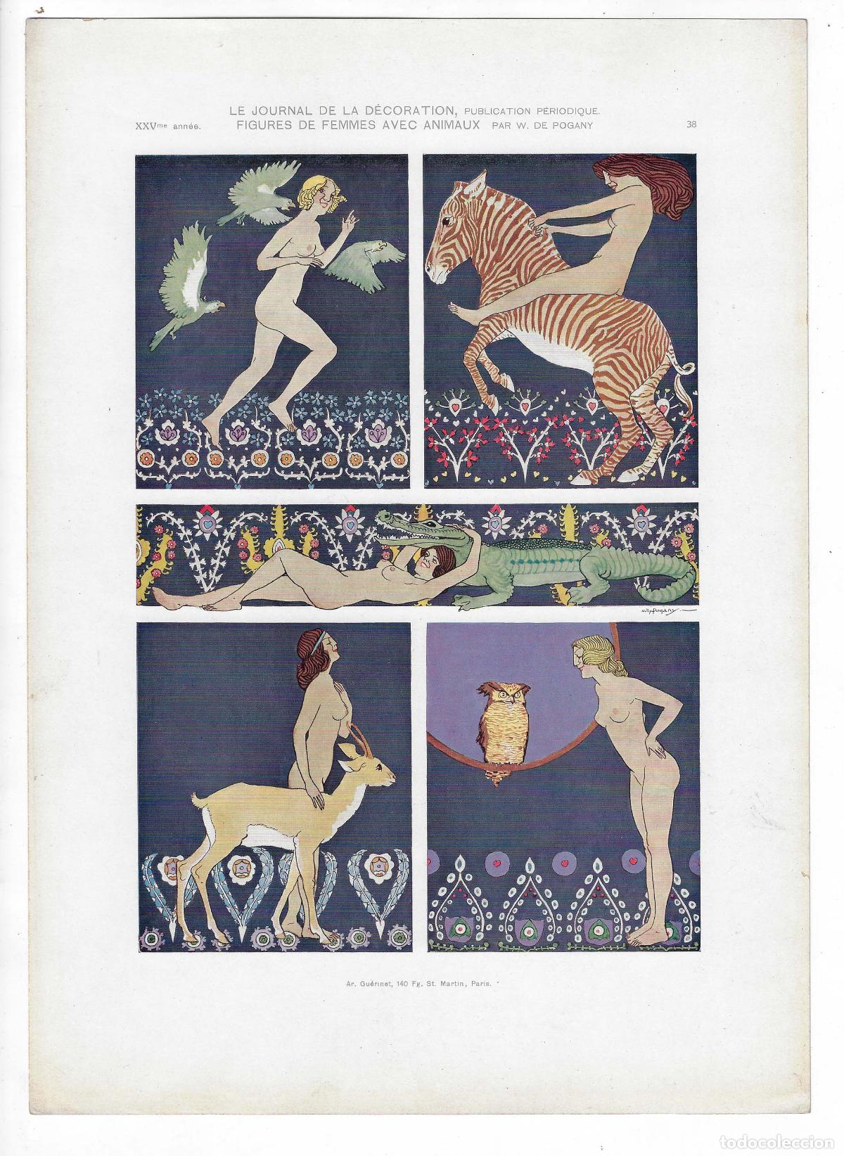 Art: JOURNAL DE LA DECORATION A&Ntilde;O XXV L&Aacute;M. 38. FIGURES DE FEMMES AVEC ANIMAUX (Willy De Pogany). CROMOLIT