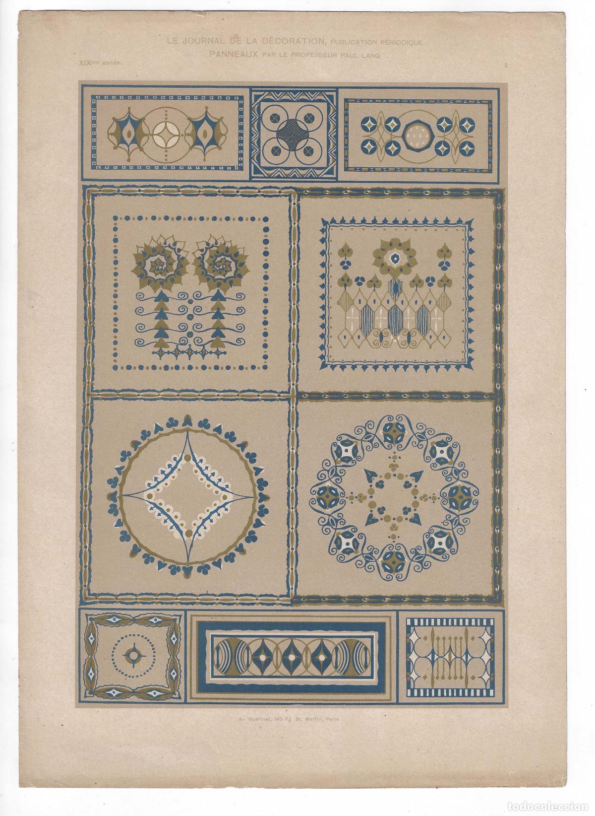 Art: JOURNAL DE LA DECORATION A&Ntilde;O XIX L&Aacute;M. 2. PANNEAUX (Paul Lang) Circa 1905. CROMOLITOGRAF&Iacute;A 63x46