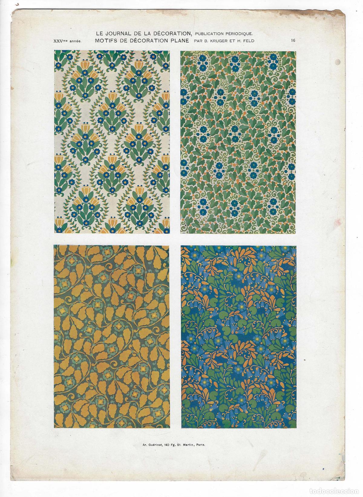 Art: JOURNAL DE LA DECORATION A&Ntilde;O XXV L&Aacute;M. 16. MOTIFS DE D&Eacute;CORATION PLANE (B. Kruger Et H. Feld). CROMOLI