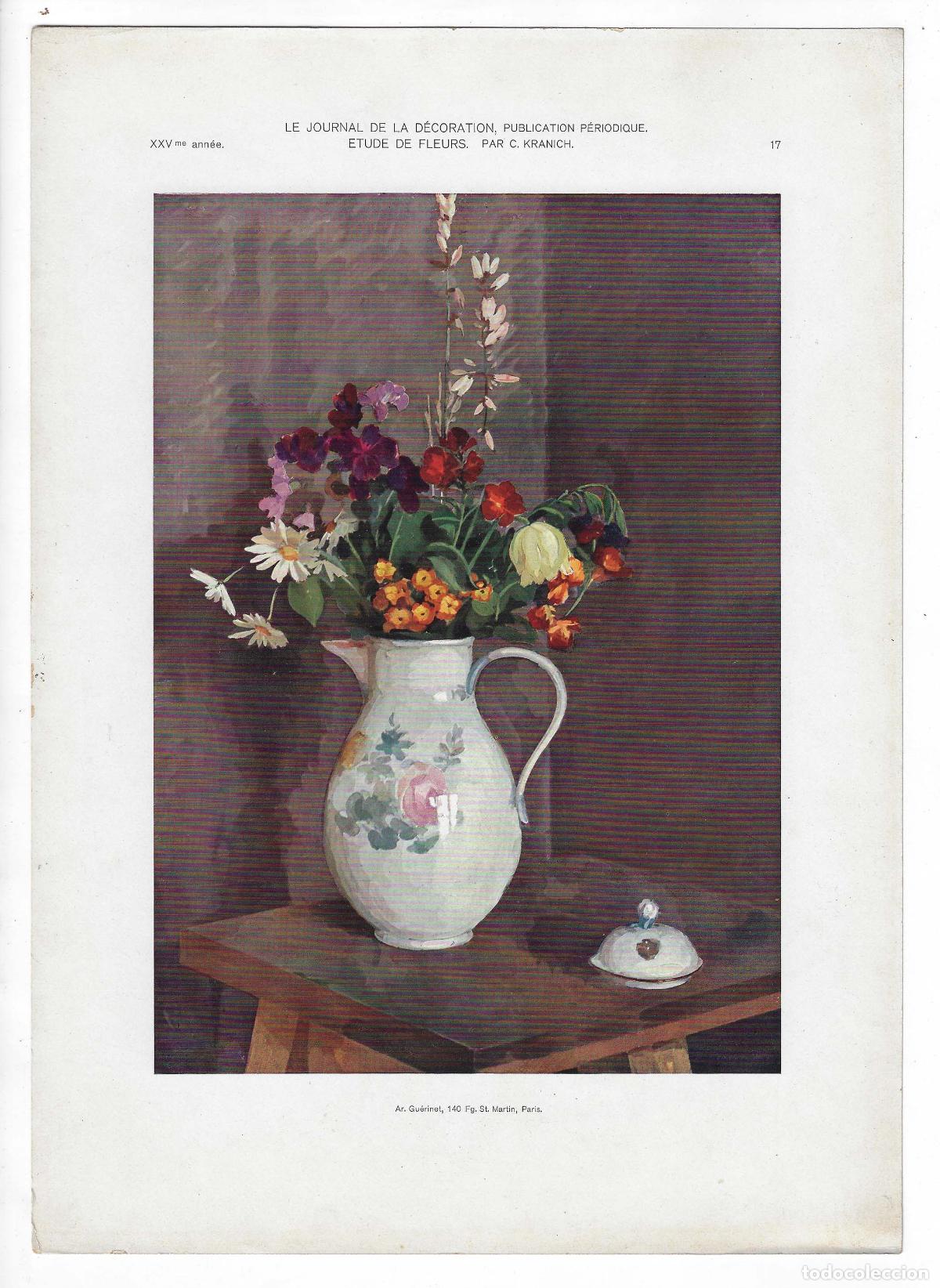 Art: JOURNAL DE LA DECORATION A&Ntilde;O XXV L&Aacute;M. 17. &Eacute;TUDE DE FLEURS (C. Kranich). CROMOLITOGRAF&Iacute;A 63x46