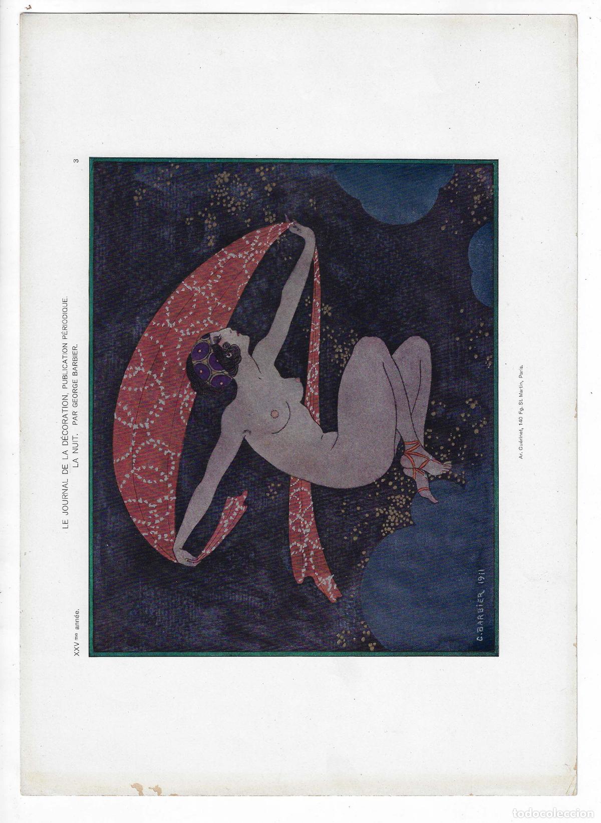 Arte: JOURNAL DE LA DECORATION A&Ntilde;O XXV L&Aacute;M. 3. LA NUIT (George Barbier) Circa 1911. CROMOLITOGRAF&Iacute;A 63x46