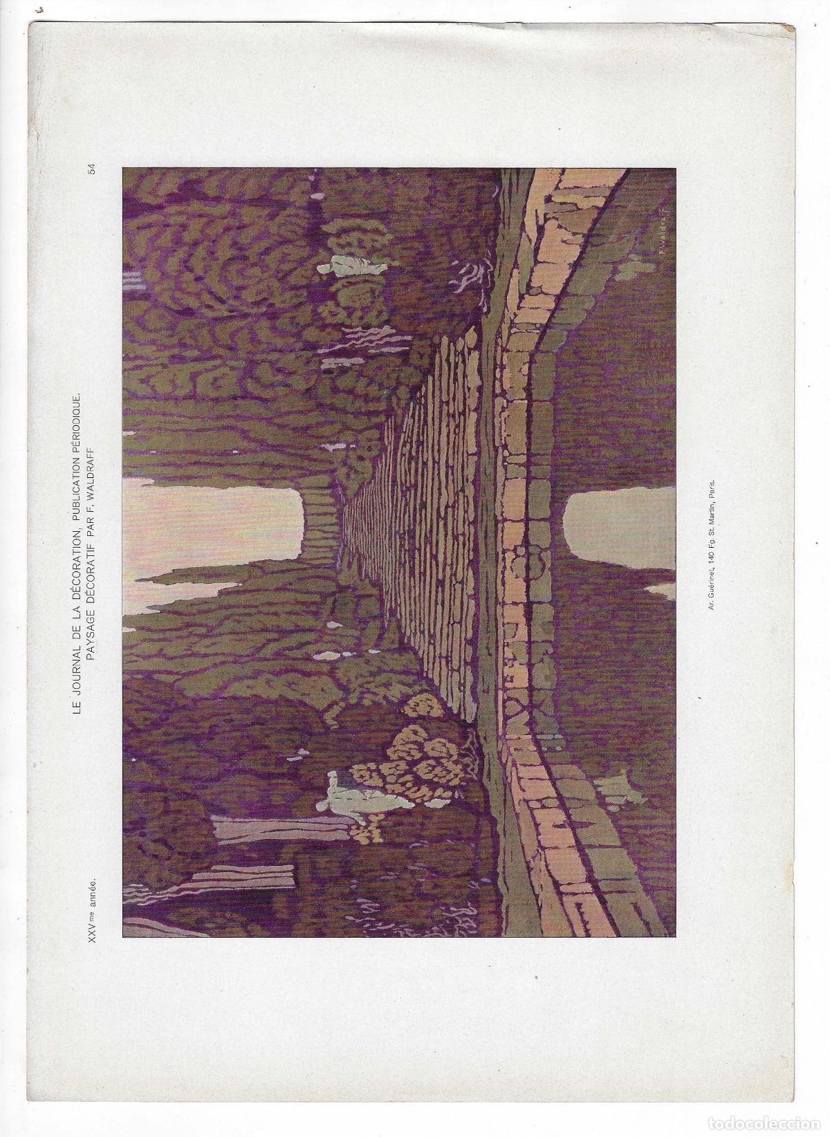 Arte: JOURNAL DE LA DECORATION A&Ntilde;O XXV L&Aacute;M. 54. PAYSAGE D&Eacute;CORATIF (F. Waldraff). CROMOLITOGRAF&Iacute;A 63x46