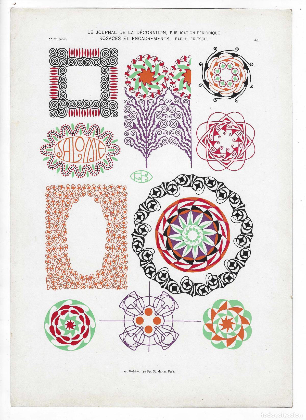 Art: JOURNAL DE LA DECORATION A&Ntilde;O XXI L&Aacute;M. 45. ROSACES ET ENCADREMENTS (H. Fritsch). CROMOLITOGRAF&Iacute;A 63x4