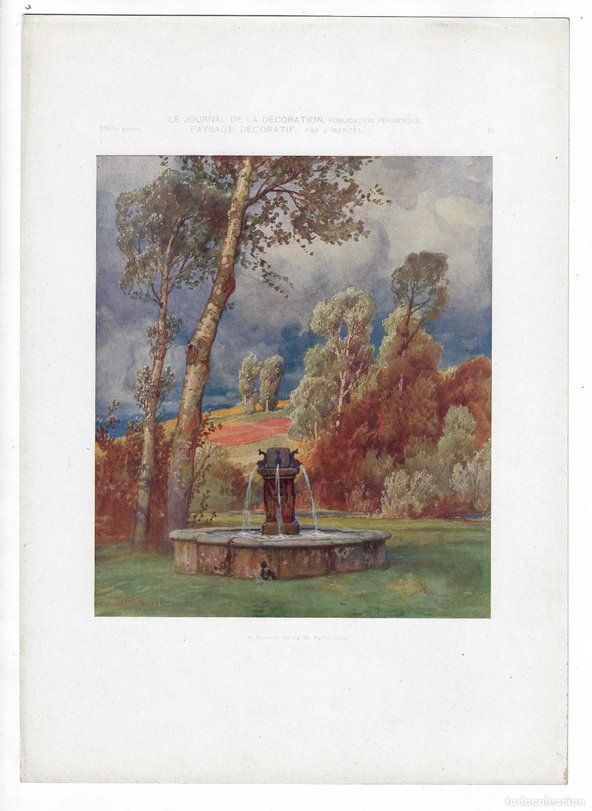 Art: JOURNAL DE LA DECORATION A&Ntilde;O XXI L&Aacute;M. 51. PAYSAGE D&Eacute;CORATIF (J. Menzel). CROMOLITOGRAF&Iacute;A 63x46