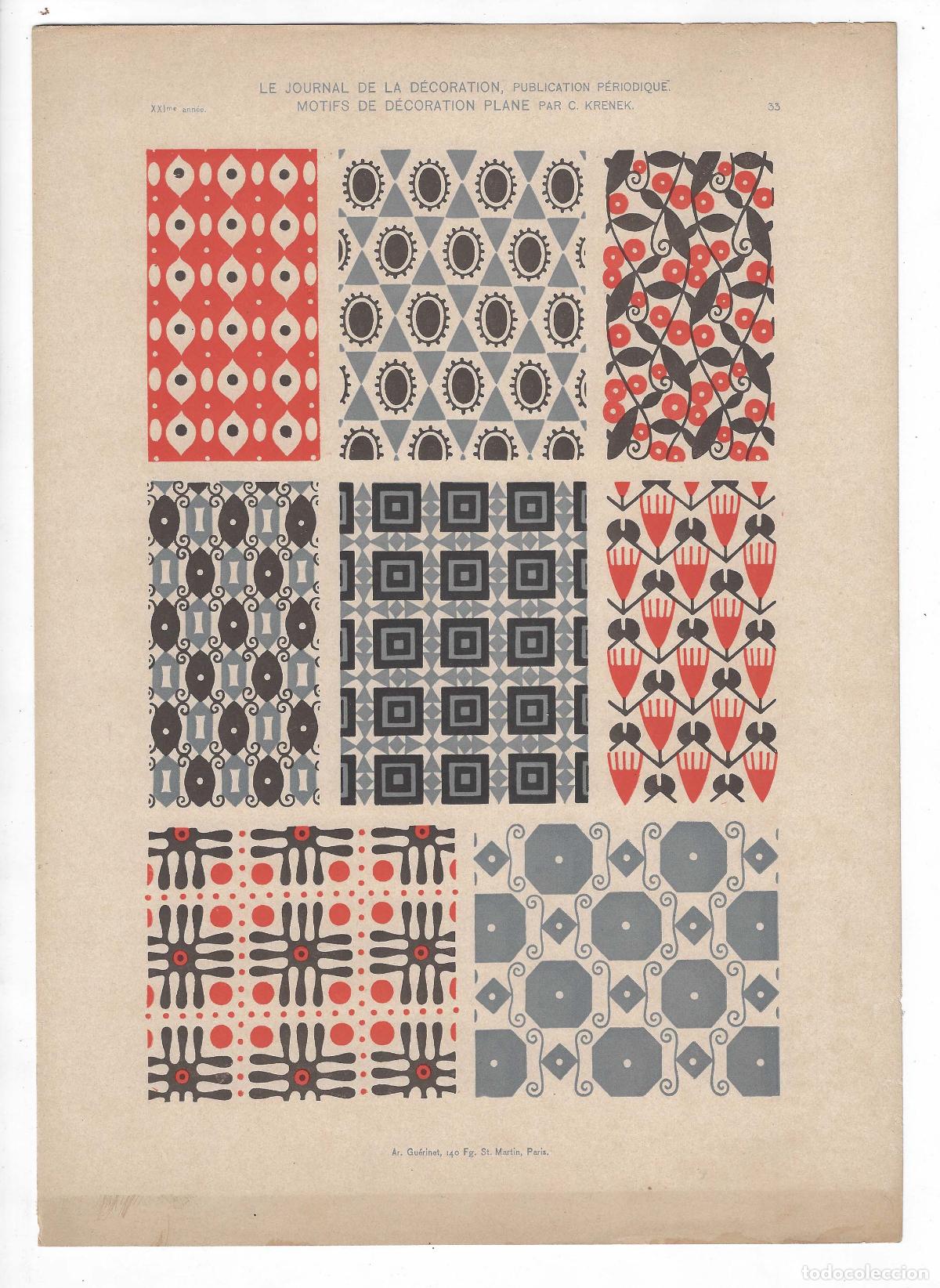Art: JOURNAL DE LA DECORATION A&Ntilde;O XXI L&Aacute;M. 33. MOTIFS DE D&Eacute;CORATION PLANE (C. Krenek). CROMOLITOGRAF&Iacute;A 63