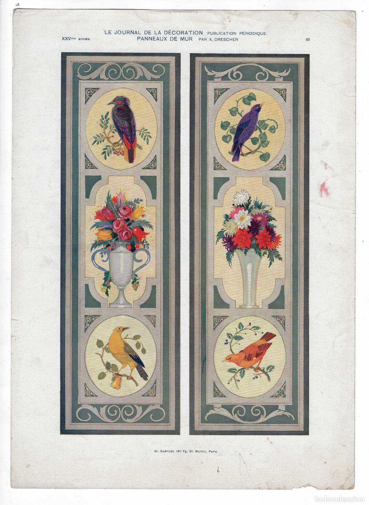Art: JOURNAL DE LA DECORATION A&Ntilde;O XXV L&Aacute;M. 48. PANNEAUX DE MUR (A. Drescher). CROMOLITOGRAF&Iacute;A 63x46