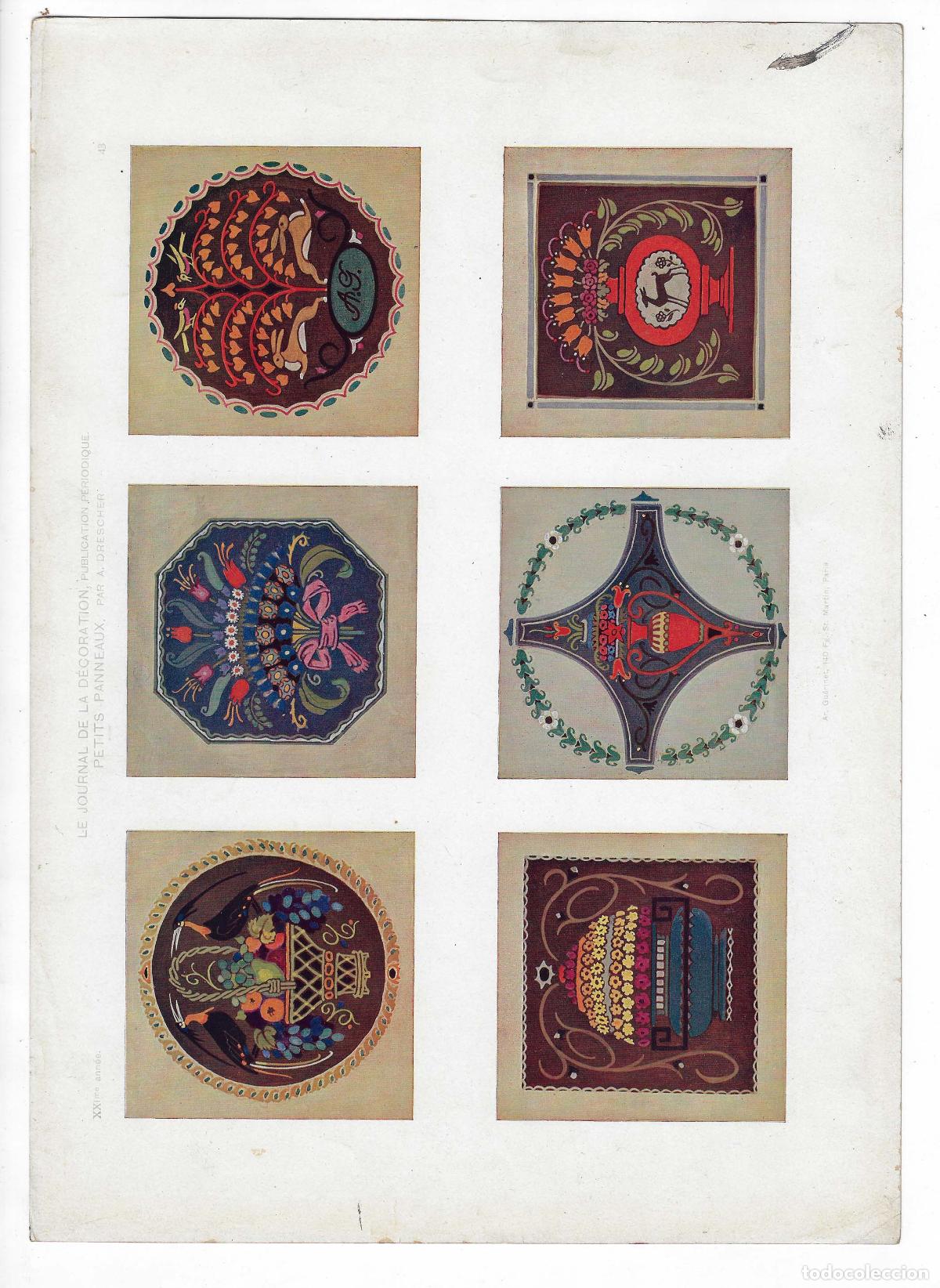 Kunst: JOURNAL DE LA DECORATION A&Ntilde;O XXI L&Aacute;M. 43. PETITS PANNEAUX (A. Drescher). CROMOLITOGRAF&Iacute;A 63x46