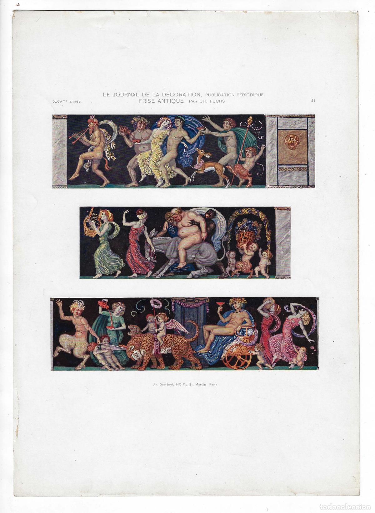 Art: JOURNAL DE LA DECORATION A&Ntilde;O XXV L&Aacute;M. 41. FRISE ANTIQUE (Ch. Fuchs). CROMOLITOGRAF&Iacute;A 63x46