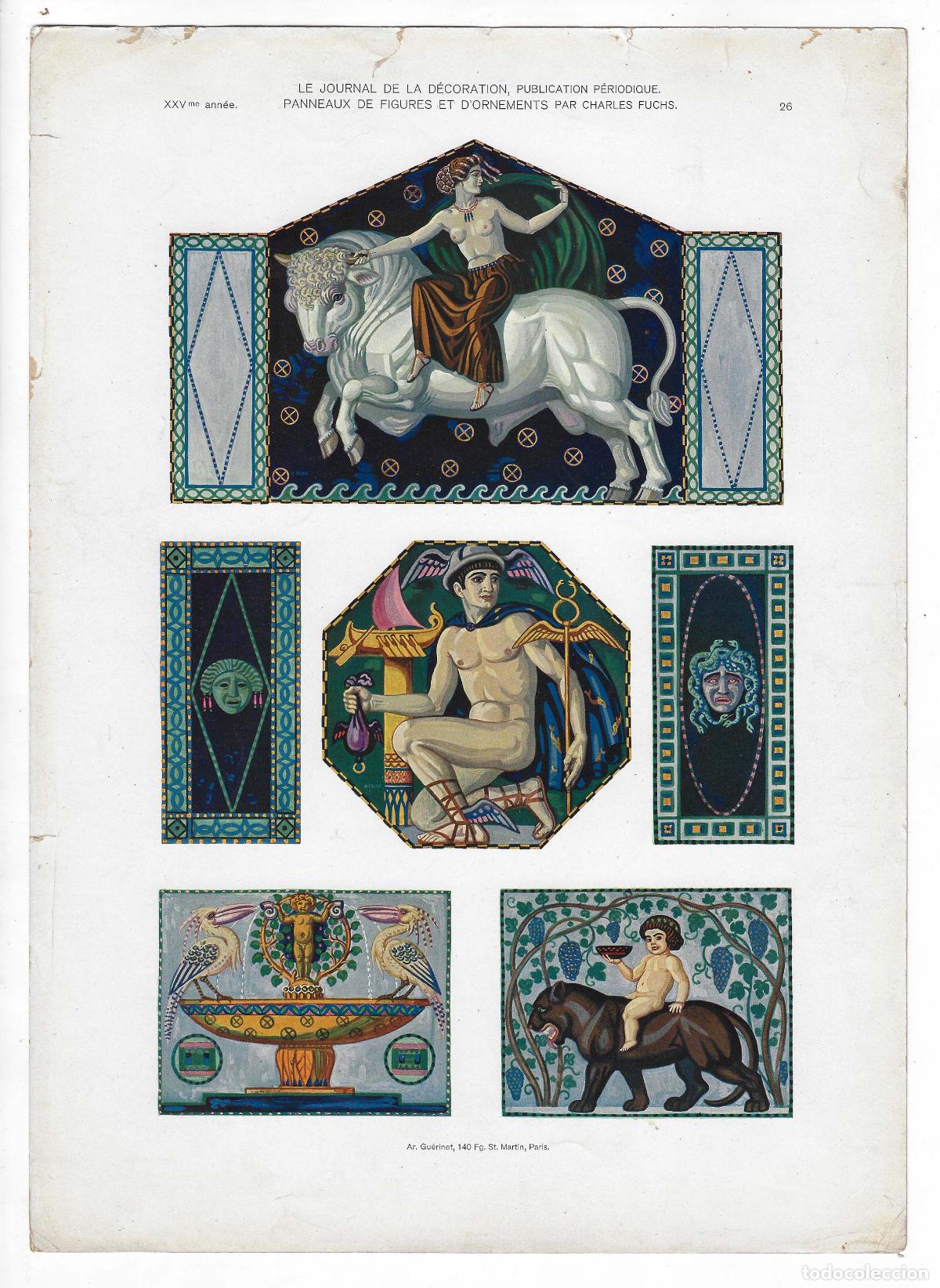 Arte: JOURNAL DE LA DECORATION A&Ntilde;O XXV L&Aacute;M. 26. PANNEAUX DE FIGURES ET ORNEMENTS (Charles Fuchs). CROMOLIT