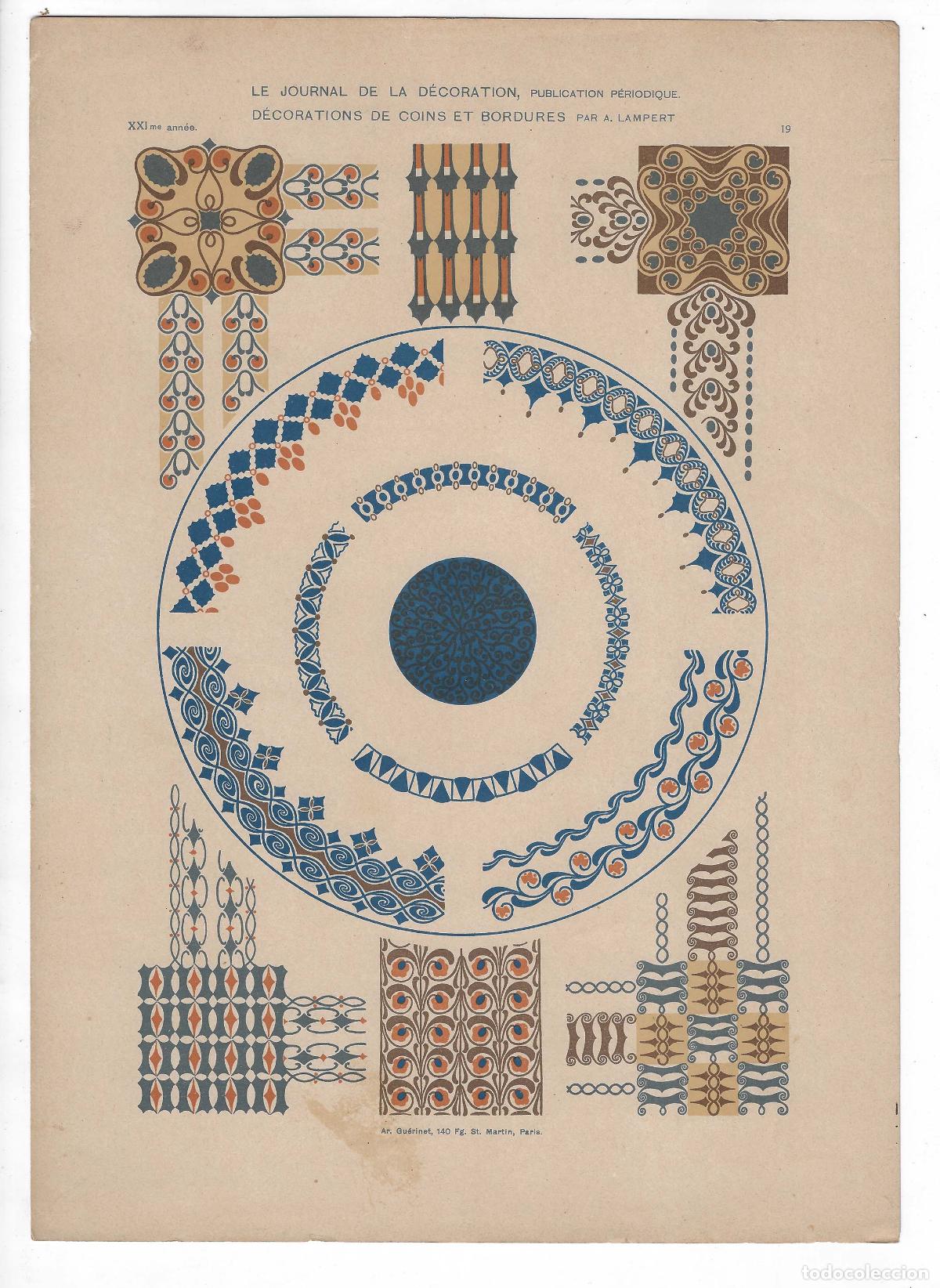 Art: JOURNAL DE LA DECORATION A&Ntilde;O XXI L&Aacute;M. 19. D&Eacute;CORATIONS DE COINS ET BORDURES (A. Lampert). CROMOLITOGR