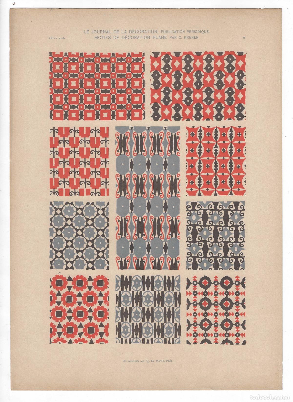 Art: JOURNAL DE LA DECORATION A&Ntilde;O XXI L&Aacute;M. 11. MOTIFS DE D&Eacute;CORATION PLANE (C. Krenek). CROMOLITOGRAF&Iacute;A 63
