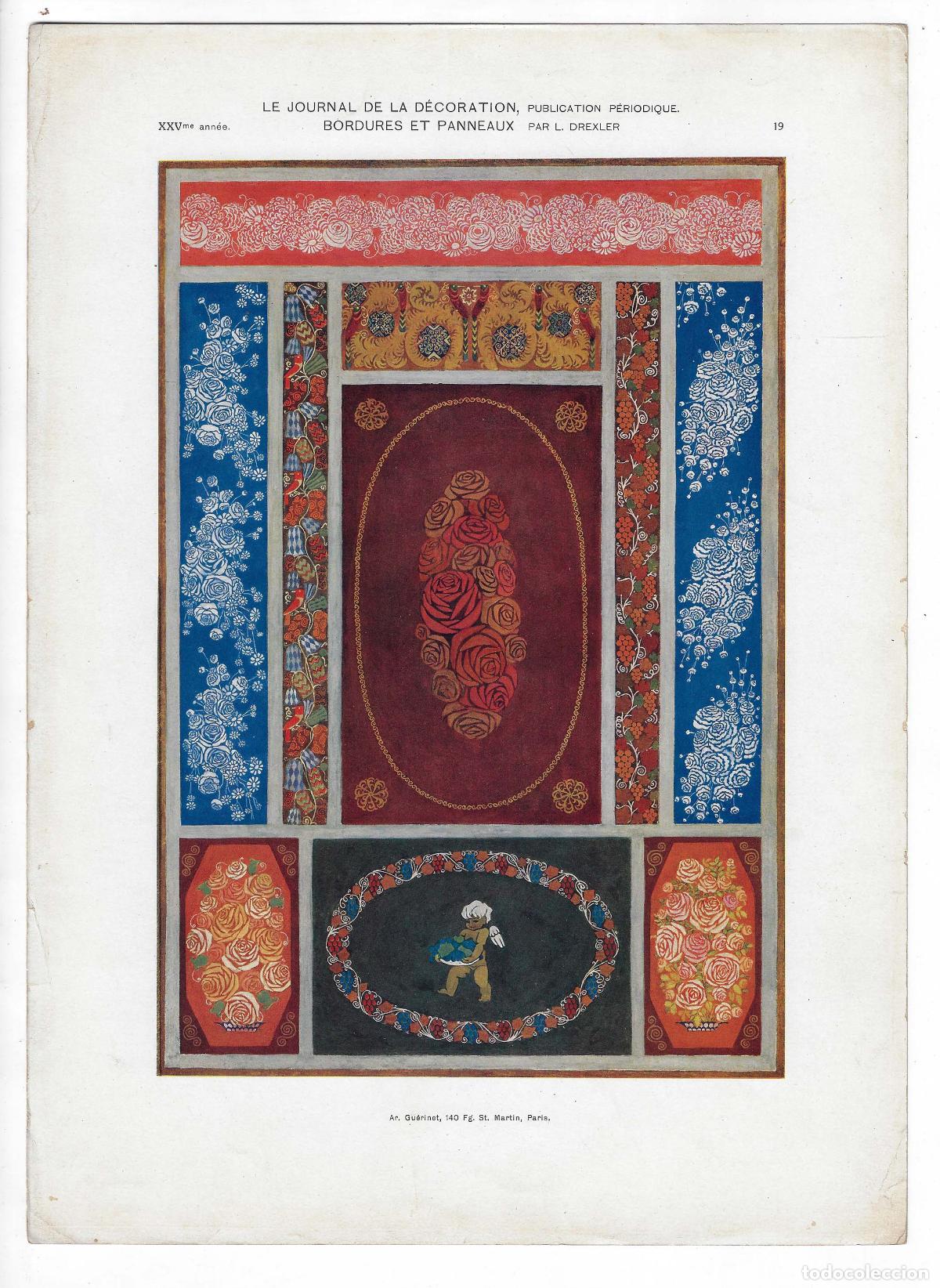 Arte: JOURNAL DE LA DECORATION A&Ntilde;O XXV L&Aacute;M. 19. BORDURES ET PANNEAUX (L. Drexler). CROMOLITOGRAF&Iacute;A 63x46