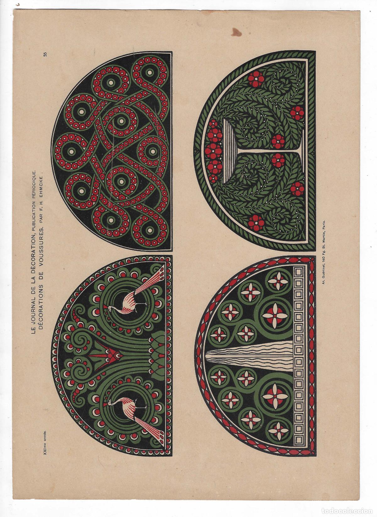 Arte: JOURNAL DE LA DECORATION A&Ntilde;O XXI L&Aacute;M. 55. D&Eacute;CORATIONS DE VOUSSURES (F. H. Ehmcke). CROMOLITOGRAF&Iacute;A 6