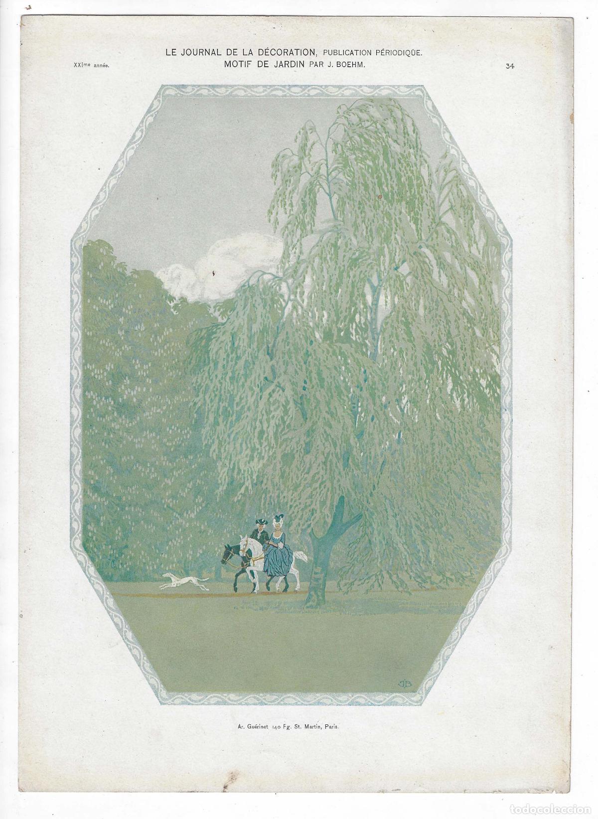 Arte: JOURNAL DE LA DECORATION A&Ntilde;O XXI L&Aacute;M. 34. MOTIF DE JARDIN (J. Boehm). CROMOLITOGRAF&Iacute;A 63x46