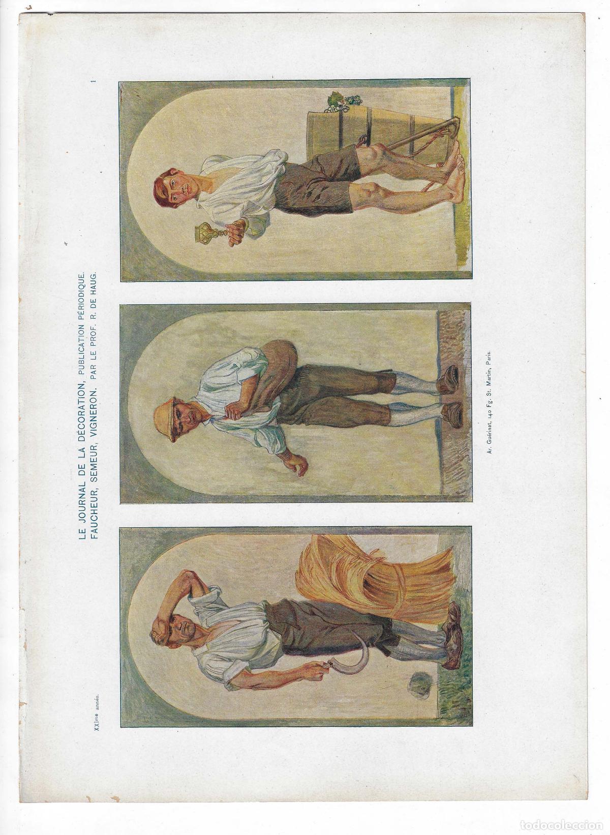 Arte: JOURNAL DE LA DECORATION A&Ntilde;O XXI L&Aacute;M. 1. FAUCHEUR, SEMEUR, VIGNERON (R. De Haug). CROMOLITOGRAF&Iacute;A 63