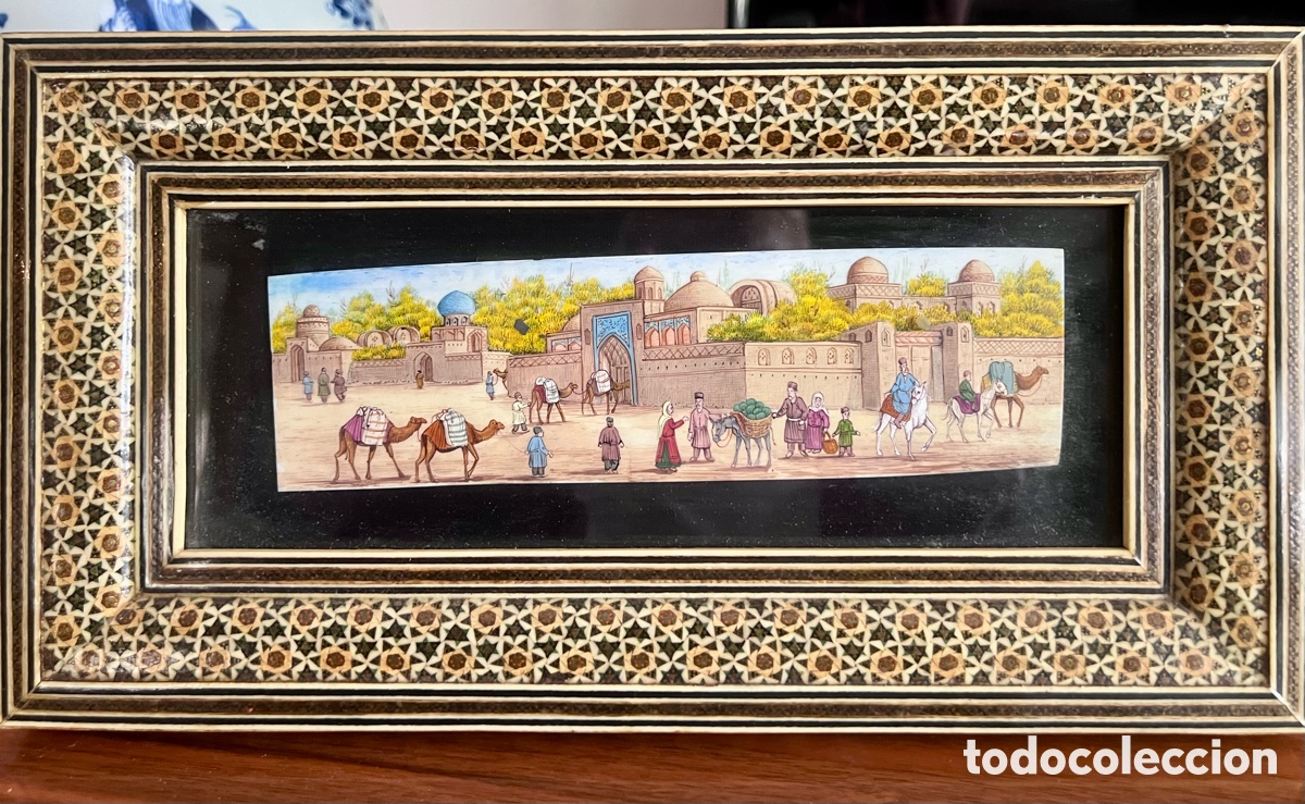 Arte: Escena Medio Oriente . Miniatura Persa . Delicado trabajo esmaltado sobre madera .