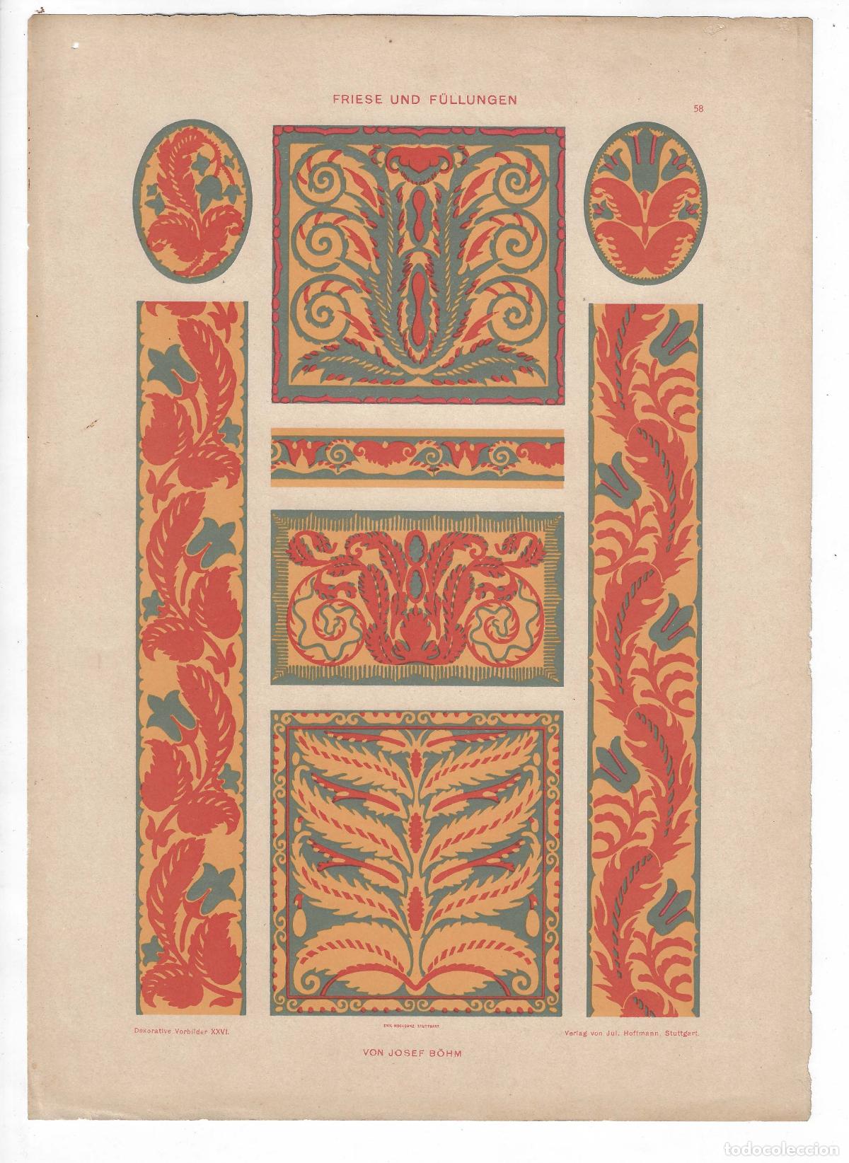 Art: DEKORATIVE VORBILDER A&Ntilde;O XXVI L&Aacute;M. 58. FRIESE UND F&Uuml;LLUNGEN (Josef B&ouml;hm) 1915. CROMOLITOGRAF&Iacute;A 63x46