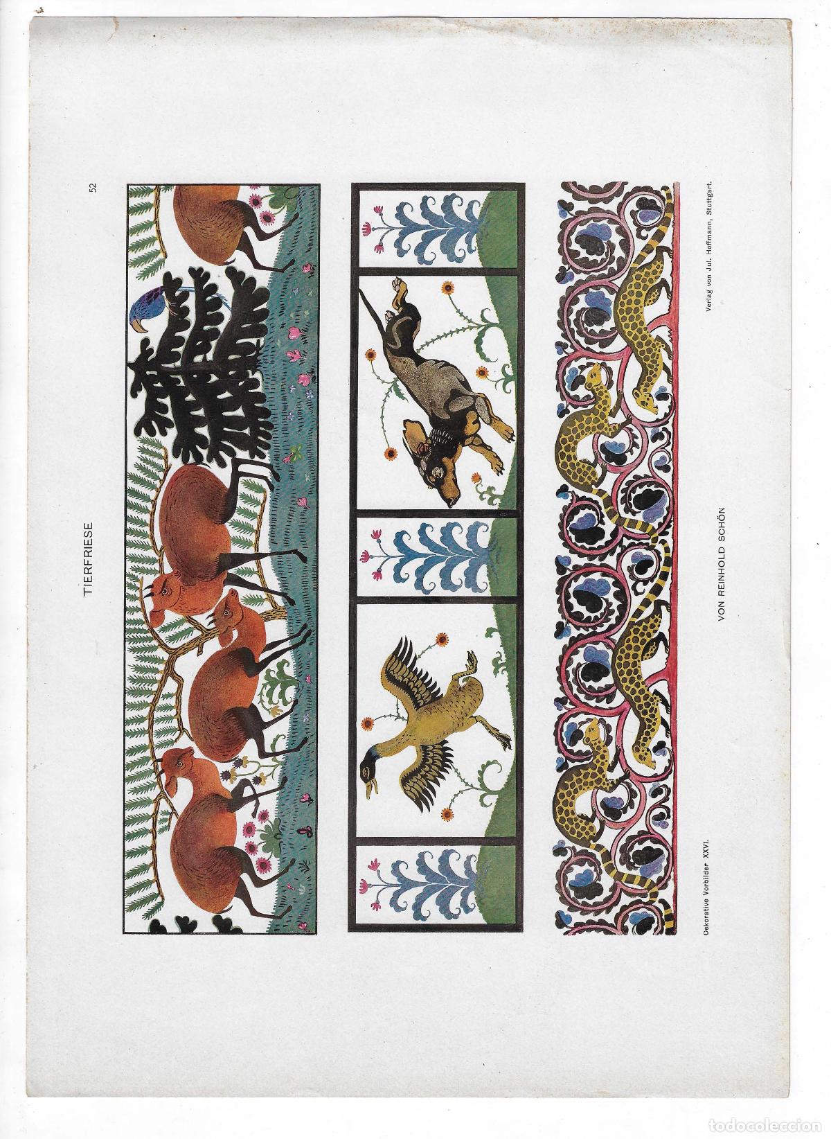 Art: DEKORATIVE VORBILDER A&Ntilde;O XXVI L&Aacute;M. 52. TIERFRIESE (Reinhold Sch&ouml;n) 1915. CROMOLITOGRAF&Iacute;A 63x46