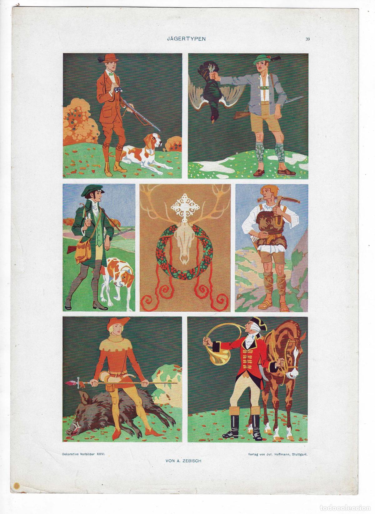 Arte: DEKORATIVE VORBILDER A&Ntilde;O XXVI L&Aacute;M. 39. J&Auml;GERTYPEN (A. Zebisch) 1915. CROMOLITOGRAF&Iacute;A 63x46