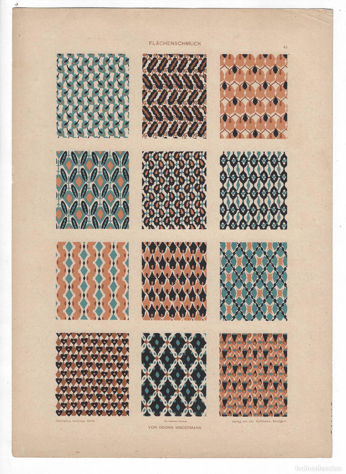 Arte: DEKORATIVE VORBILDER A&Ntilde;O XXVI L&Aacute;M. 45. FL&Auml;CHENSCHMUCK (Georg Kindermann) 1915. CROMOLITOGRAF&Iacute;A 63x46