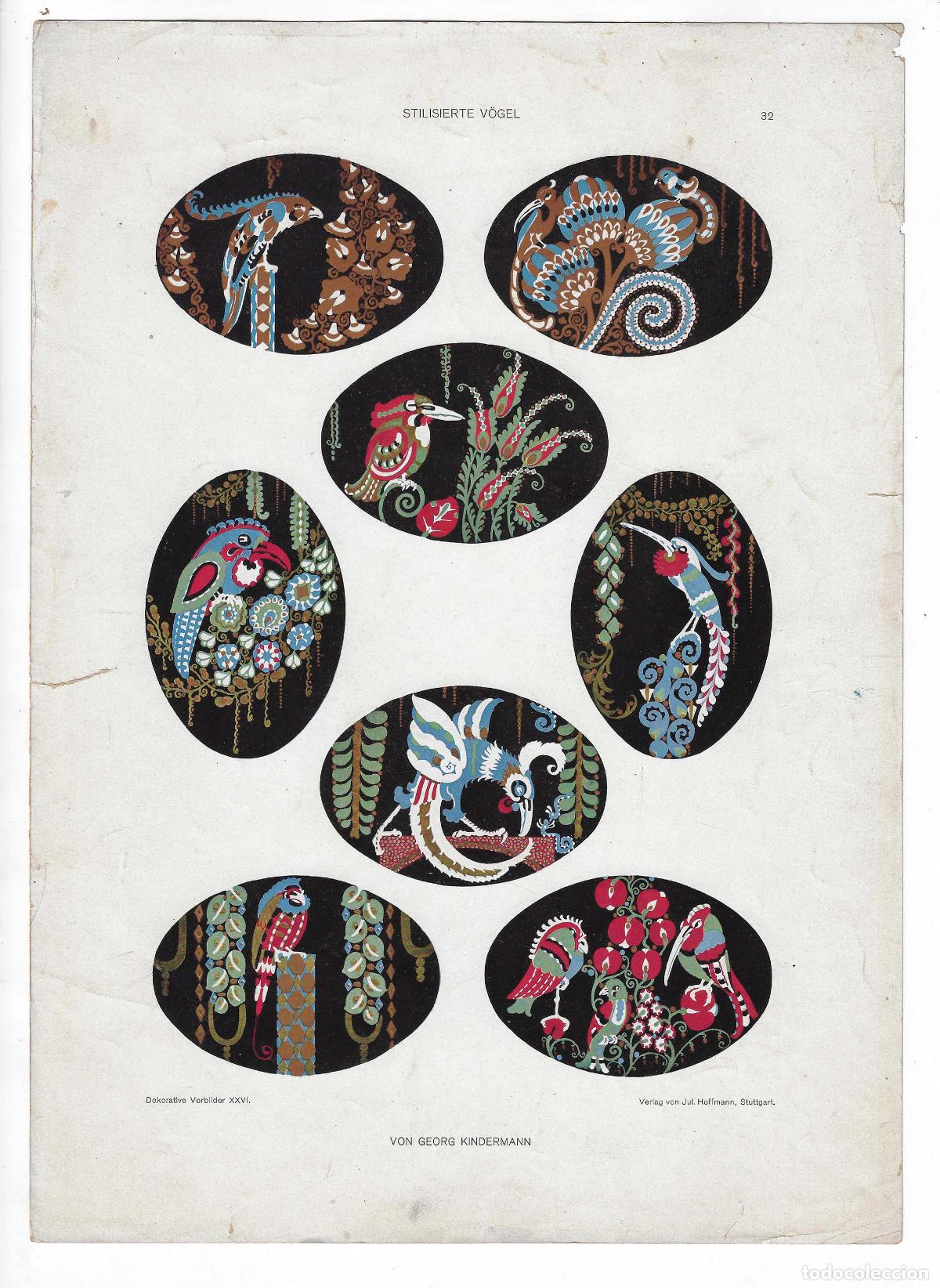 Art: DEKORATIVE VORBILDER A&Ntilde;O XXVI L&Aacute;M. 32. STILISIERTE V&Ouml;GEL (Georg Kindermann). CROMOLITOGRAF&Iacute;A 63x46